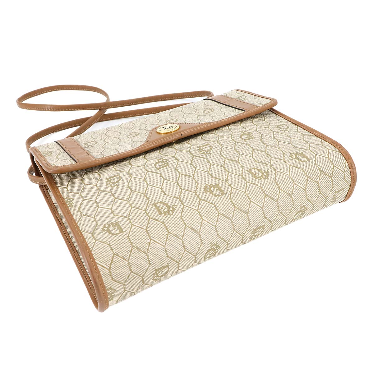 Christian Dior Honeycomb Shoulder Bag PVC Leather Beige Brown Purse