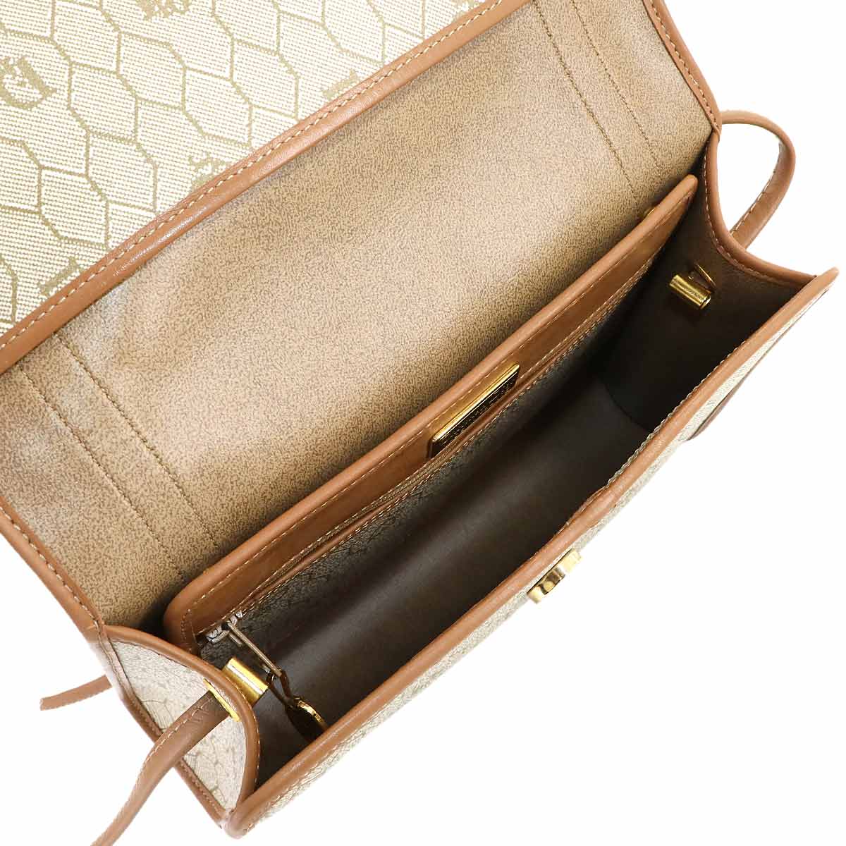 Christian Dior Honeycomb Shoulder Bag PVC Leather Beige Brown Purse