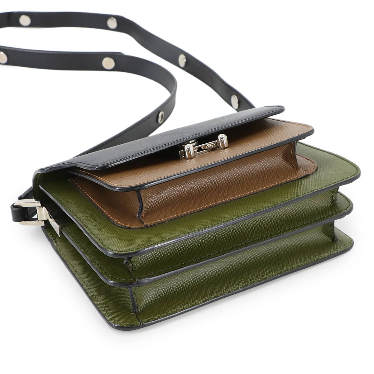 Trunk Mini Shoulder Bag Leather Black Brown Green Purse