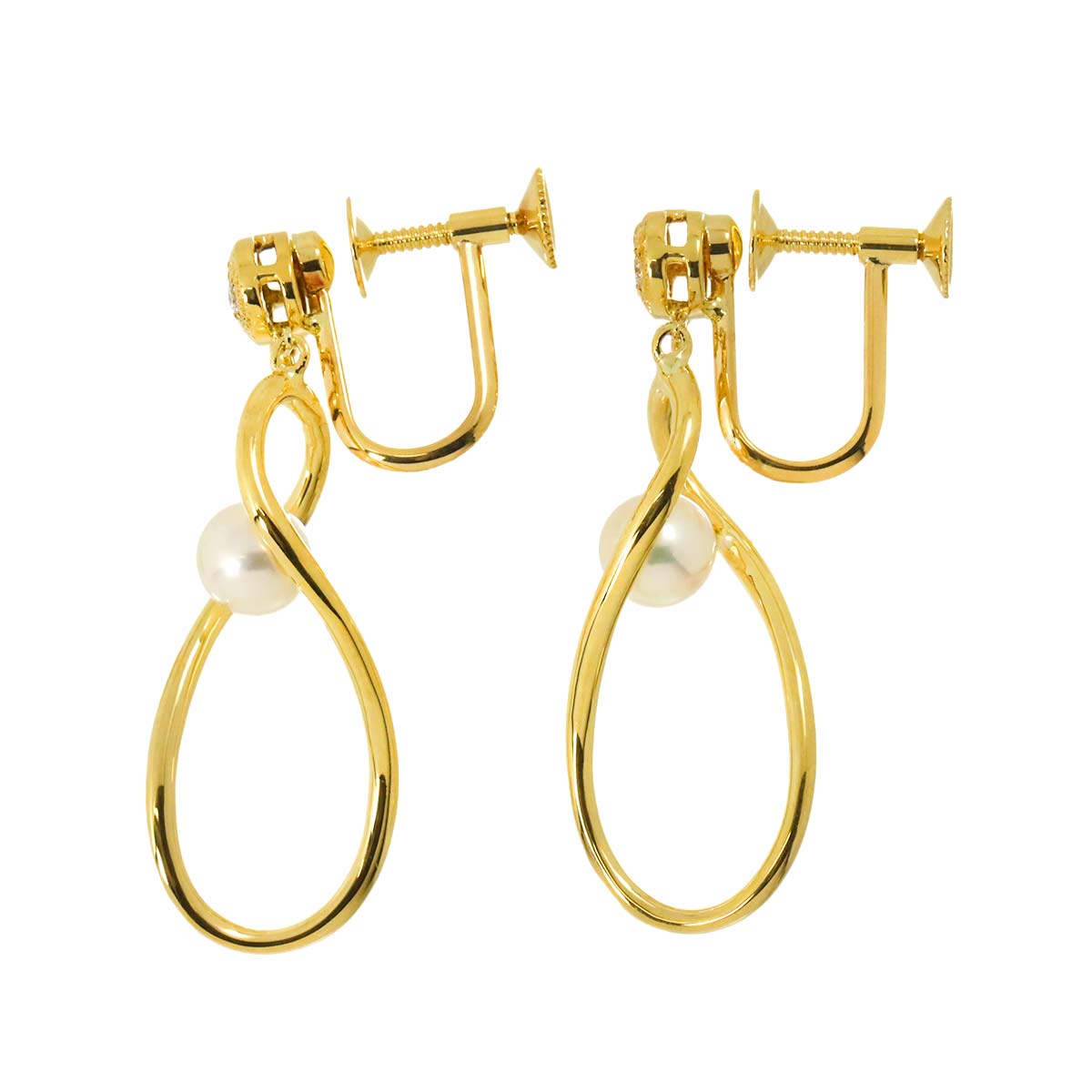 Akoya Pearl 5.3mm Diamond Earrings 18K Yellow Gold 750