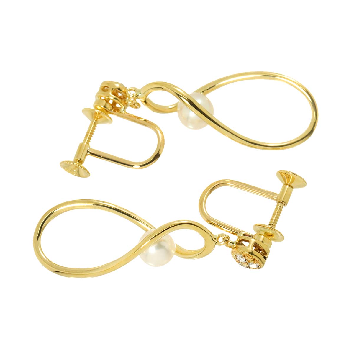 Akoya Pearl 5.3mm Diamond Earrings 18K Yellow Gold 750