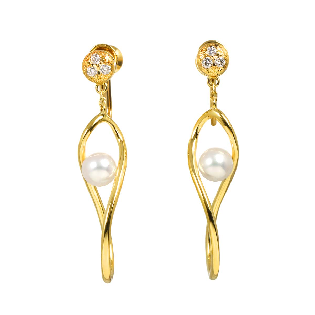 Akoya Pearl 5.3mm Diamond Earrings 18K Yellow Gold 750