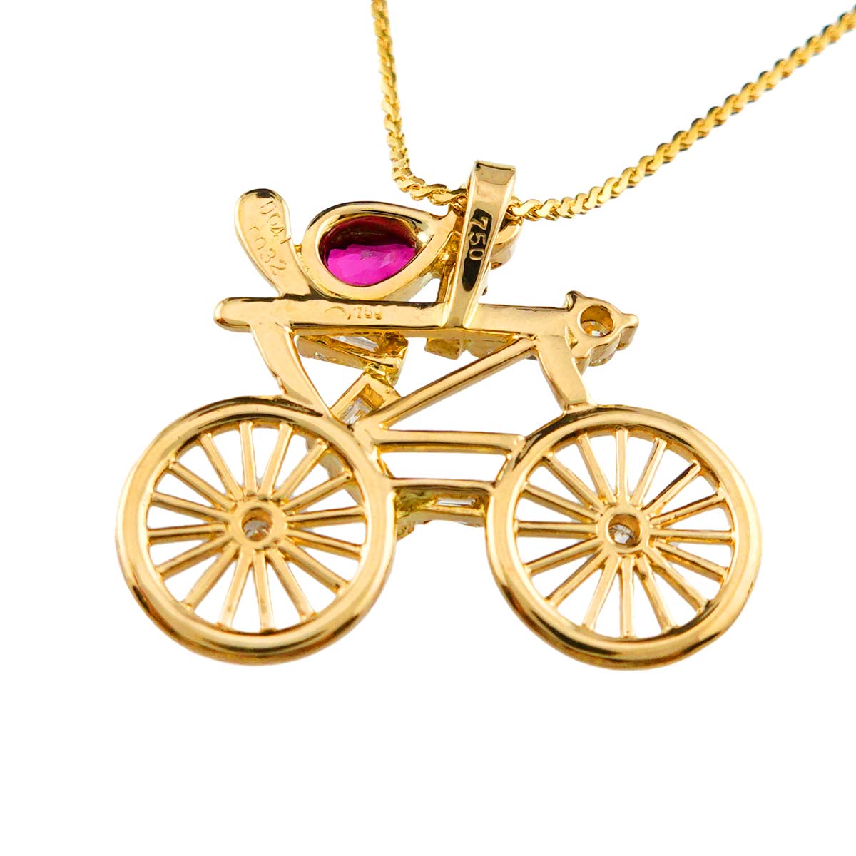 UNOAERRE Diamond 0.41ct Ruby 0.32ct Bicycle Necklace 18K YG 750