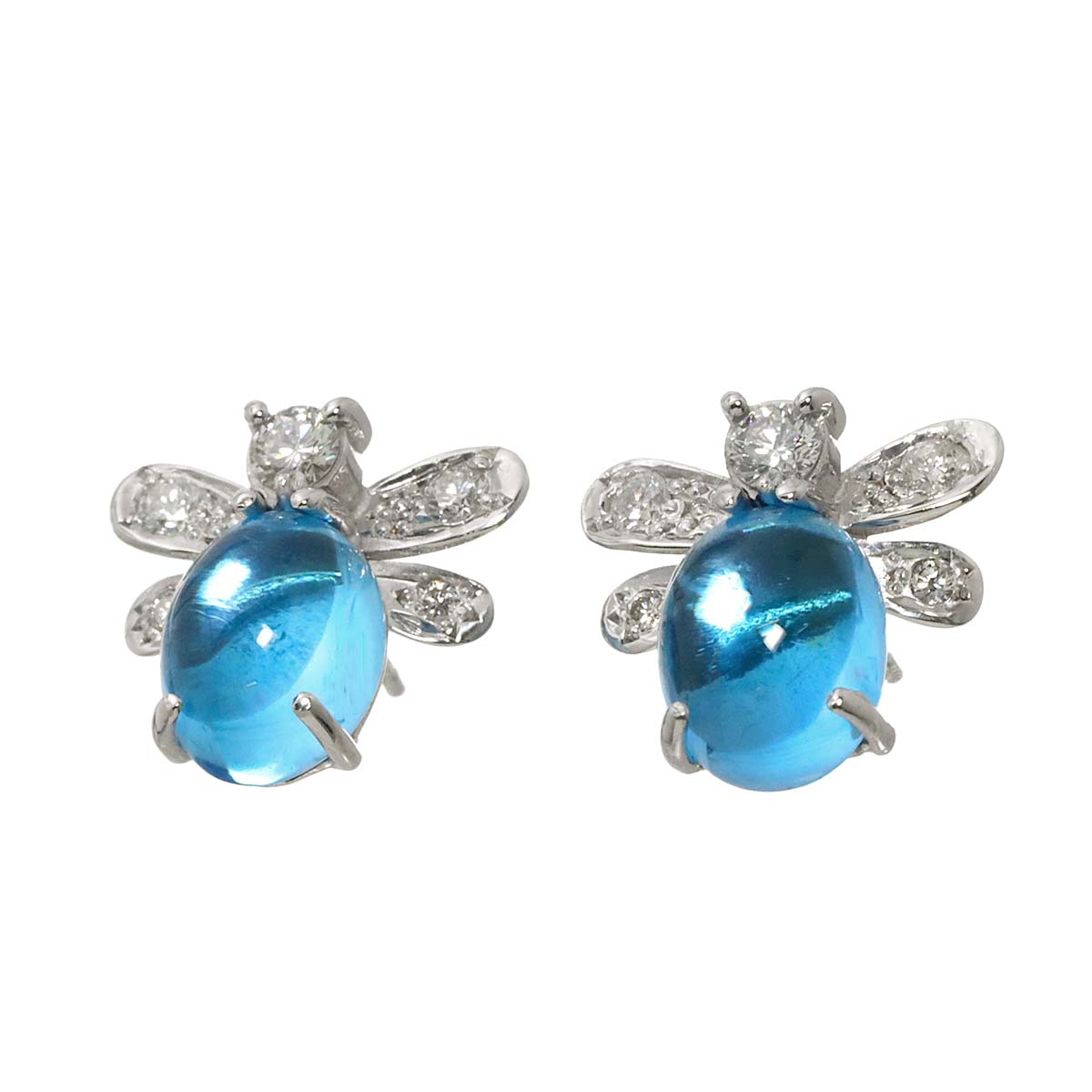 Topaz Diamond Earrings Pierced 18K WG White Gold 750