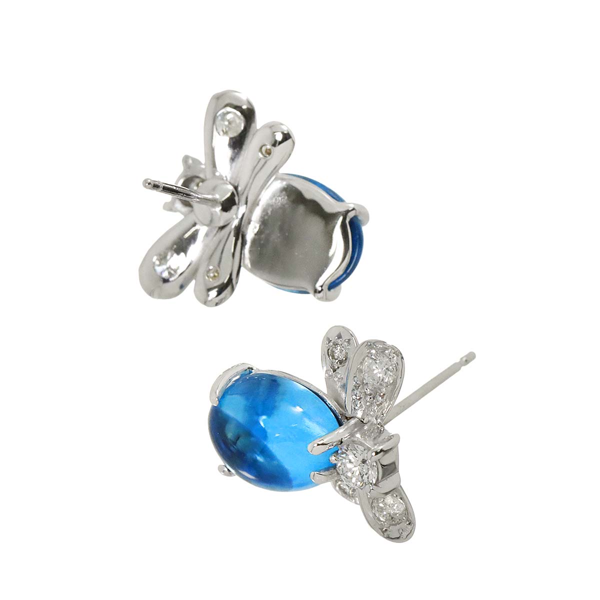 Topaz Diamond Earrings Pierced 18K WG White Gold 750