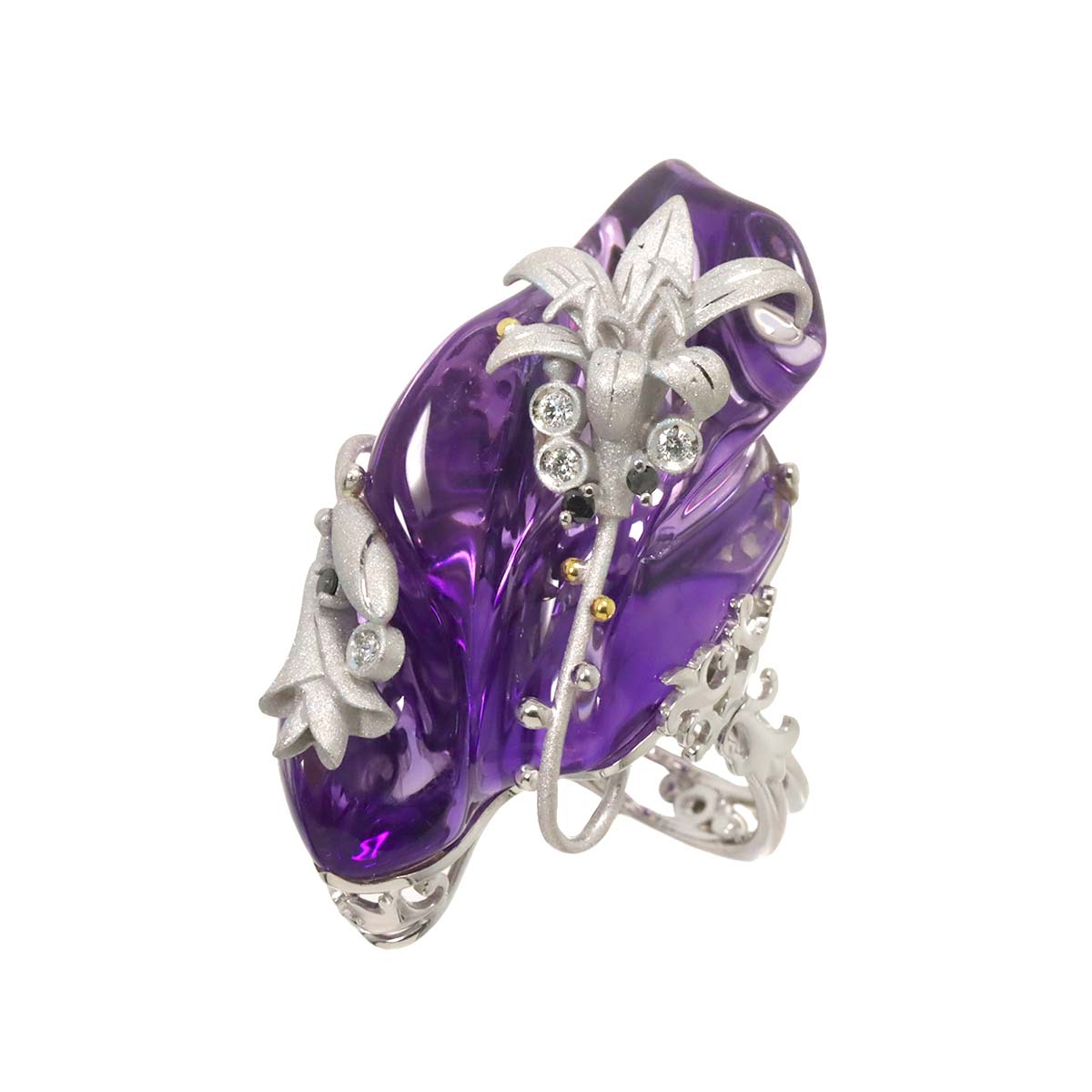 Amethyst 108.78ct Diamond Ring 18K WG size7.5(US)