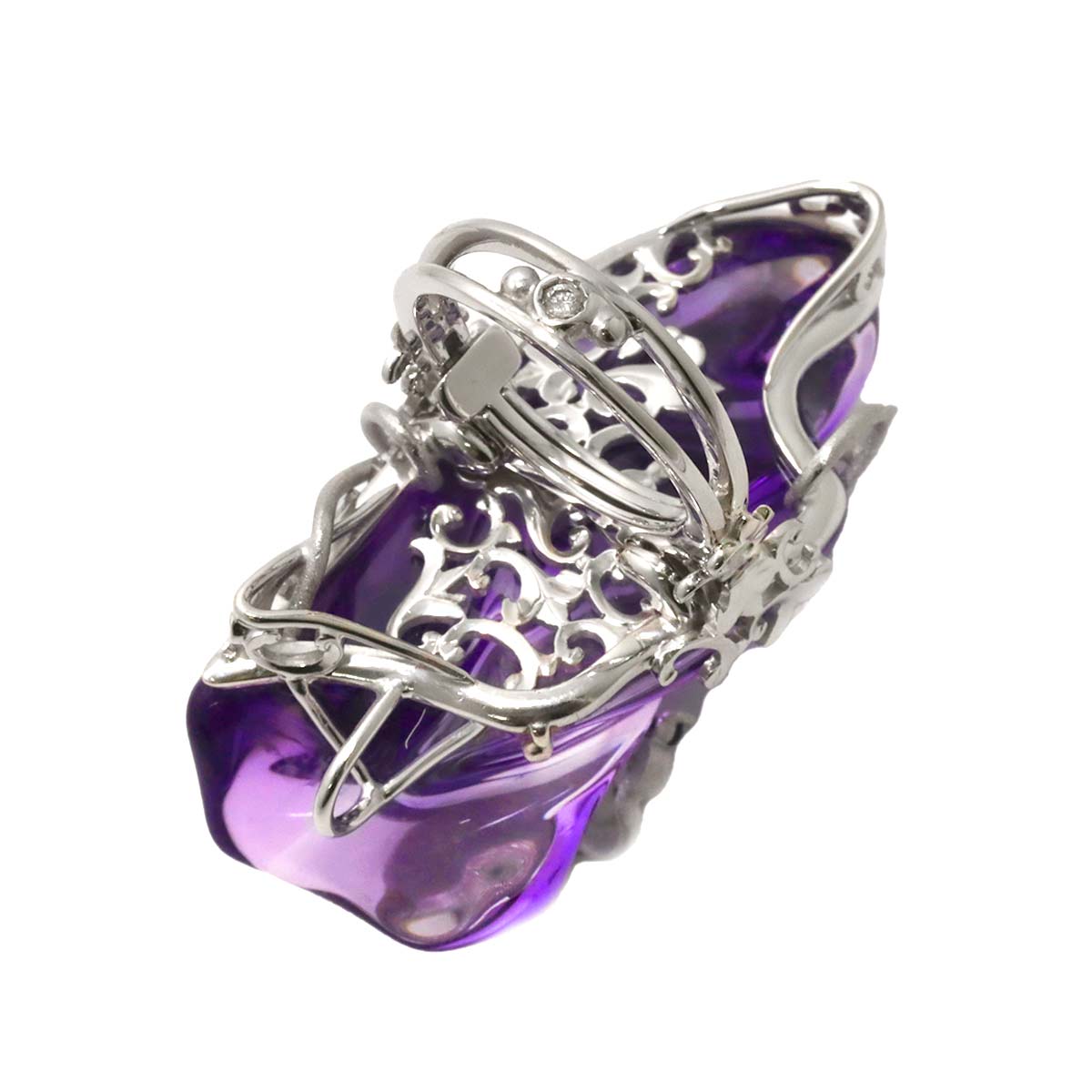 Amethyst 108.78ct Diamond Ring 18K WG size7.5(US)
