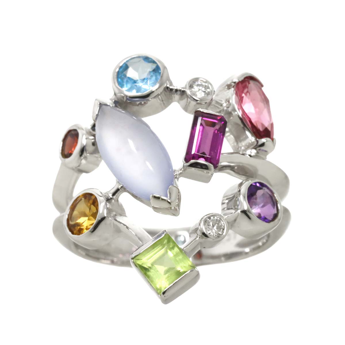 Multi Stone Diamond 0.07ct Ring 18K WG size6.75(US)