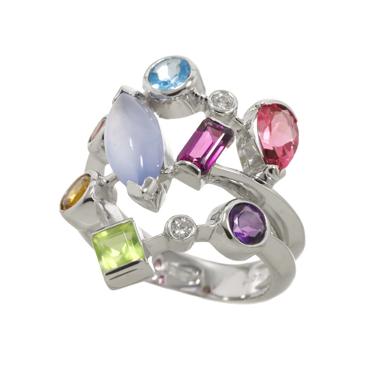 Multi Stone Diamond 0.07ct Ring 18K WG size6.75(US)