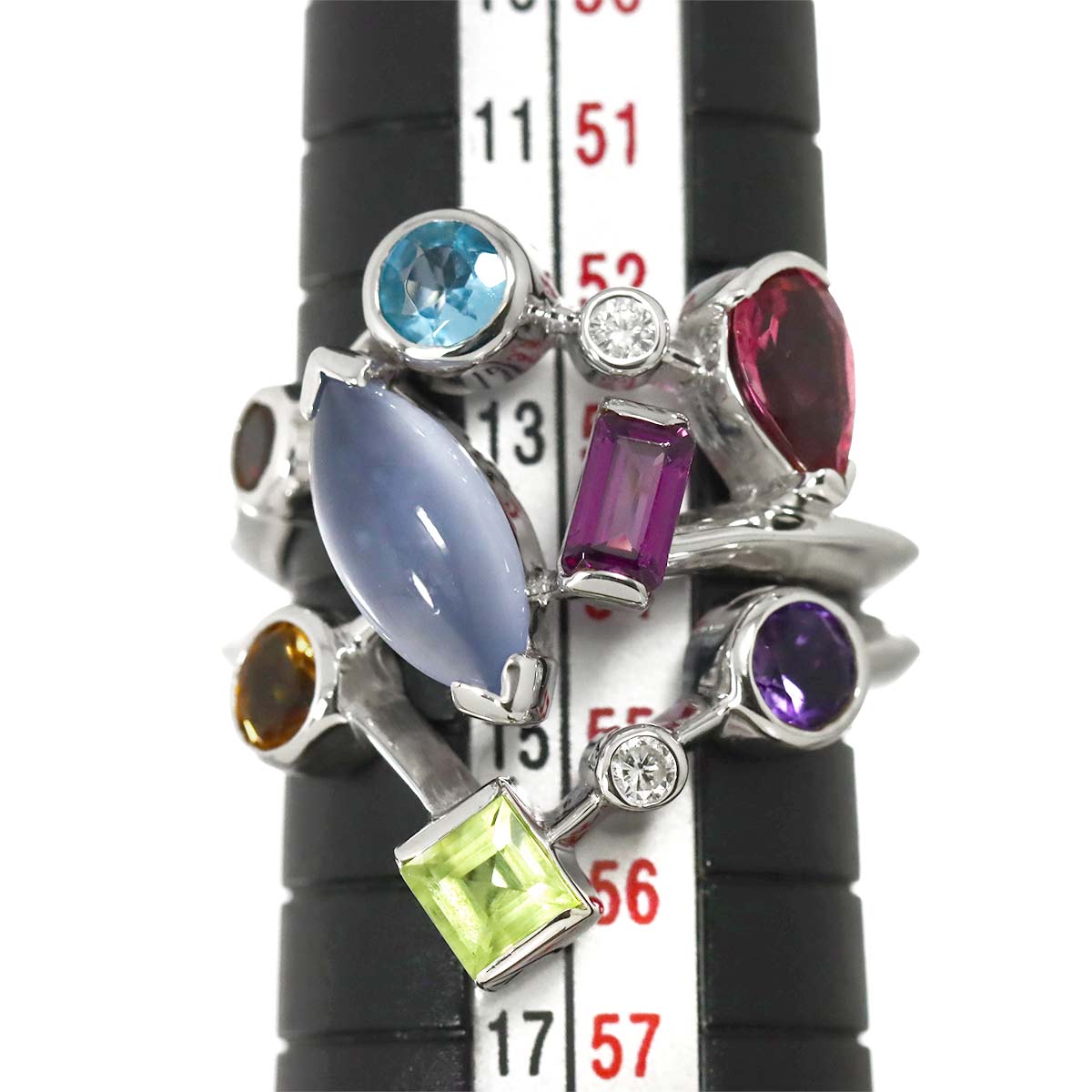 Multi Stone Diamond 0.07ct Ring 18K WG size6.75(US)