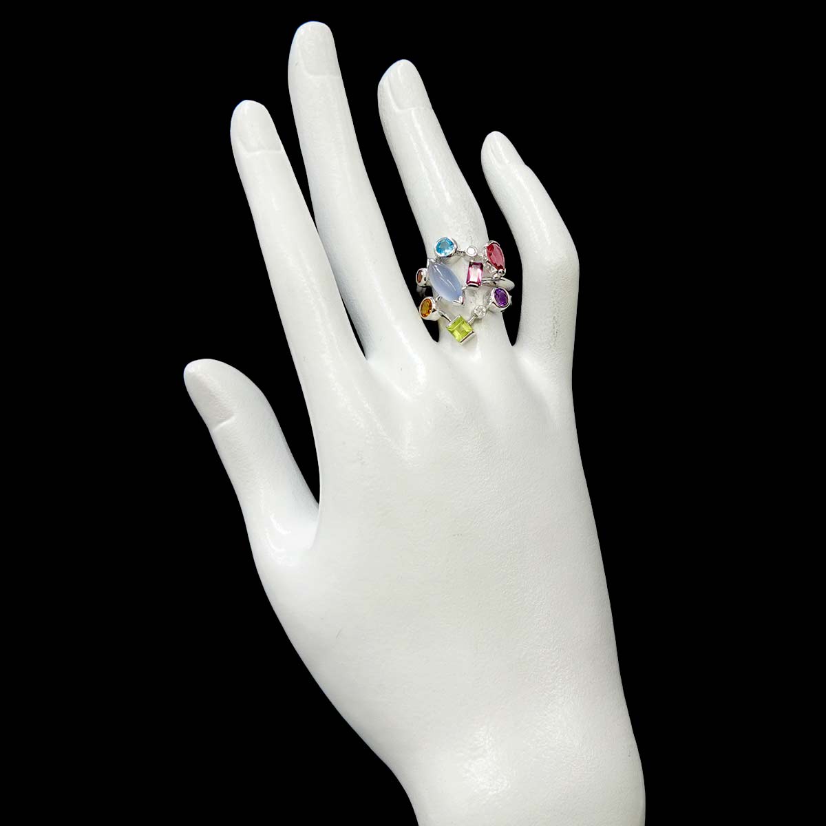 Multi Stone Diamond 0.07ct Ring 18K WG size6.75(US)