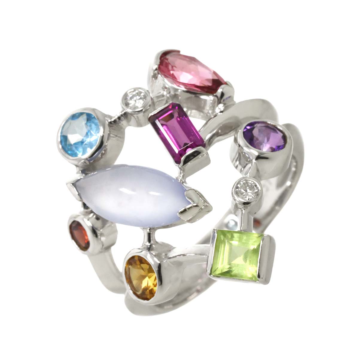 Multi Stone Diamond 0.07ct Ring 18K WG size6.75(US)