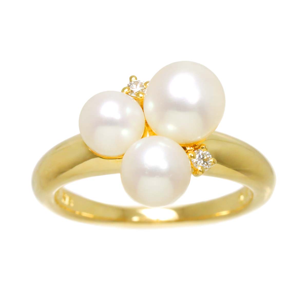 Akoya pearl 6.5-5.1mm Diamond 0.03ct Ring 18K YG 750 4.75-5(US)