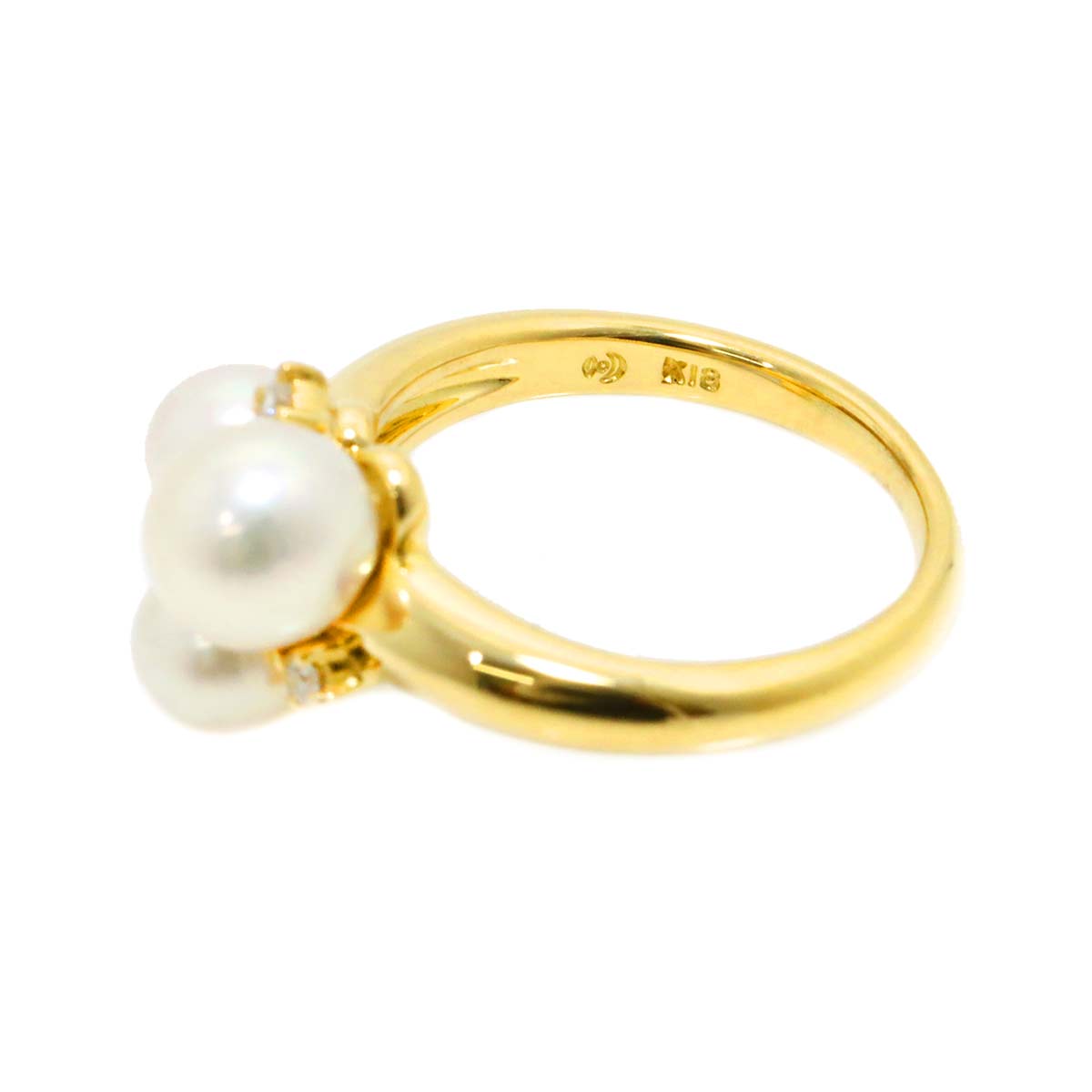 Akoya pearl 6.5-5.1mm Diamond 0.03ct Ring 18K YG 750 4.75-5(US)