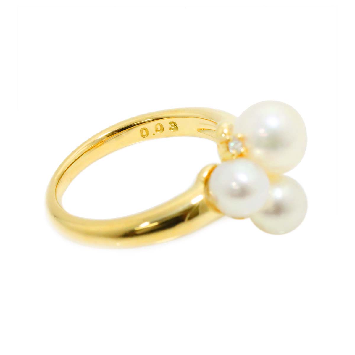Akoya pearl 6.5-5.1mm Diamond 0.03ct Ring 18K YG 750 4.75-5(US)