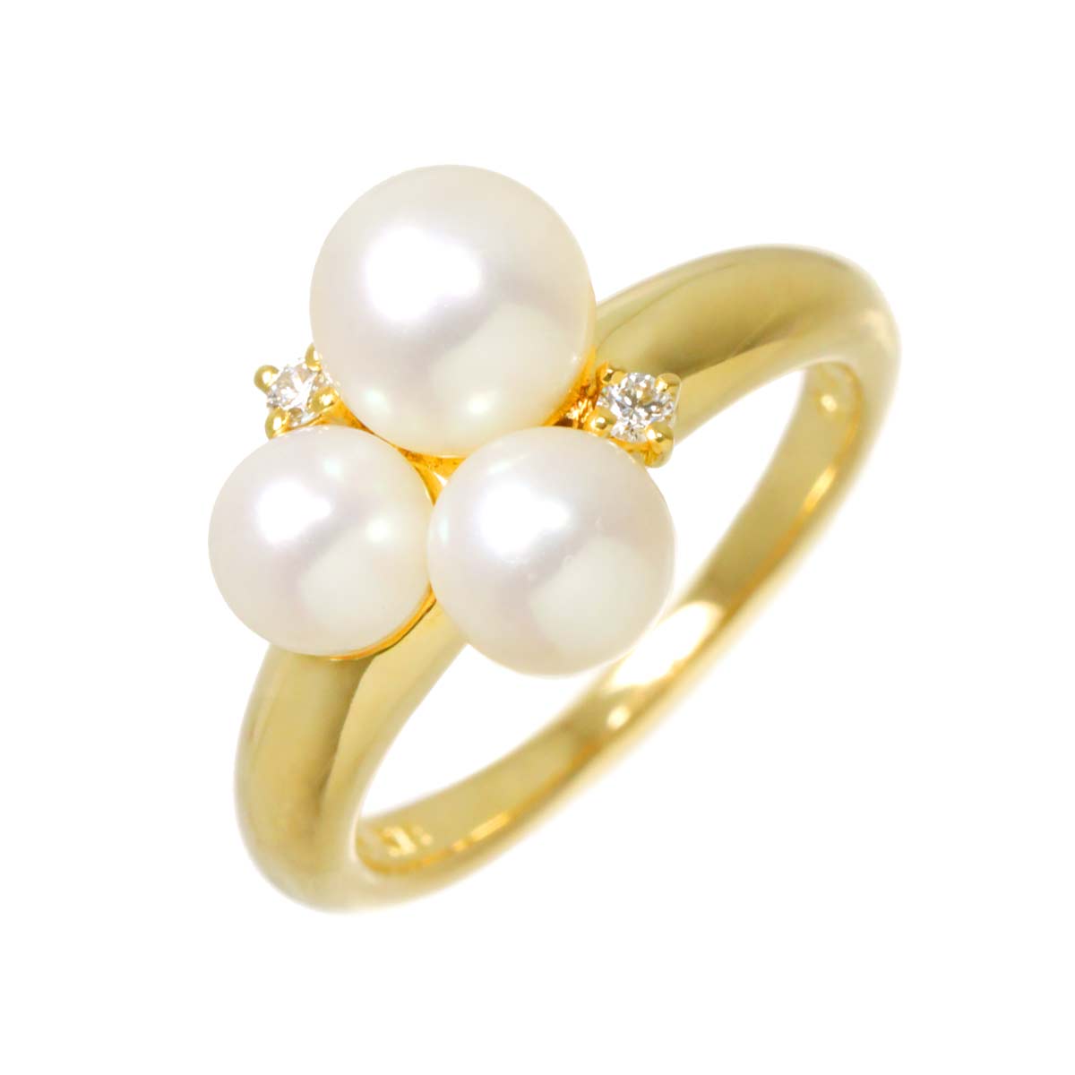 Akoya pearl 6.5-5.1mm Diamond 0.03ct Ring 18K YG 750 4.75-5(US)