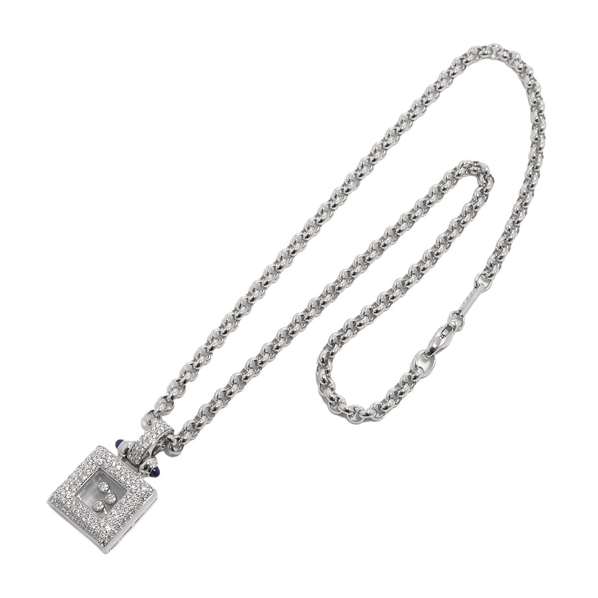 Happy Diamond Sapphire Square Necklace 18K White Gold 750