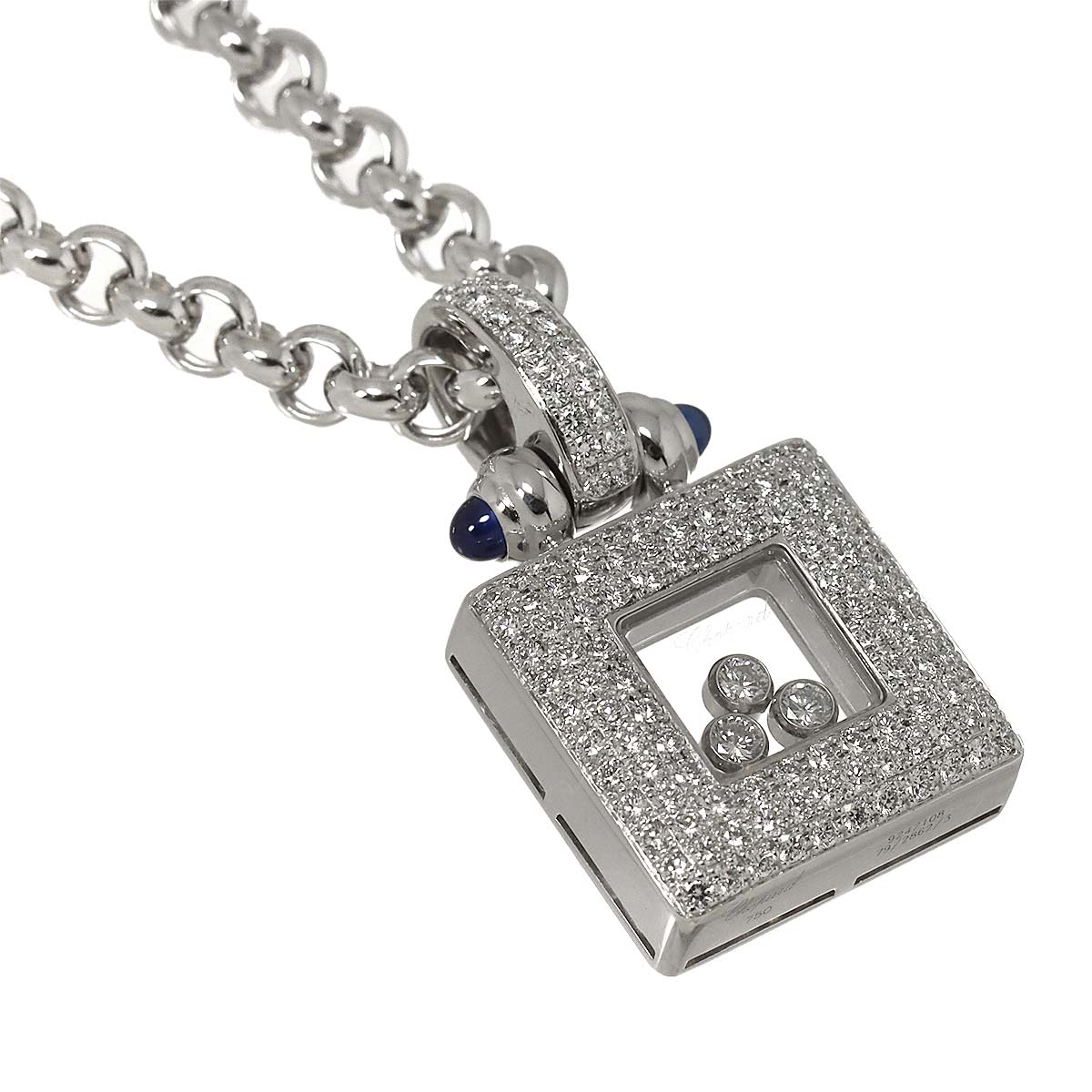 Happy Diamond Sapphire Square Necklace 18K White Gold 750