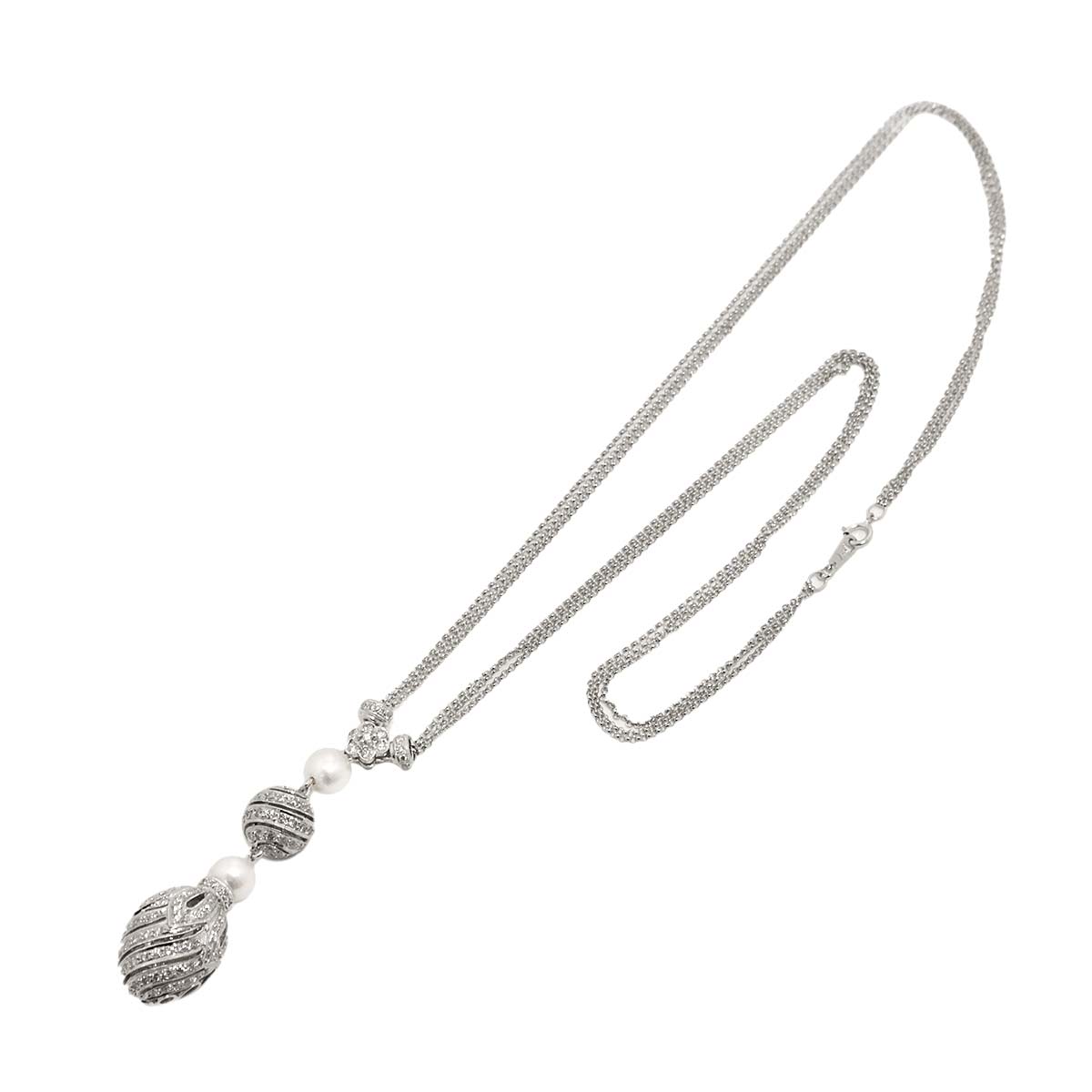 Akoya Pearl 7.3mm Diamond 2.02ct Necklace 18K K18 WG White Gold 750