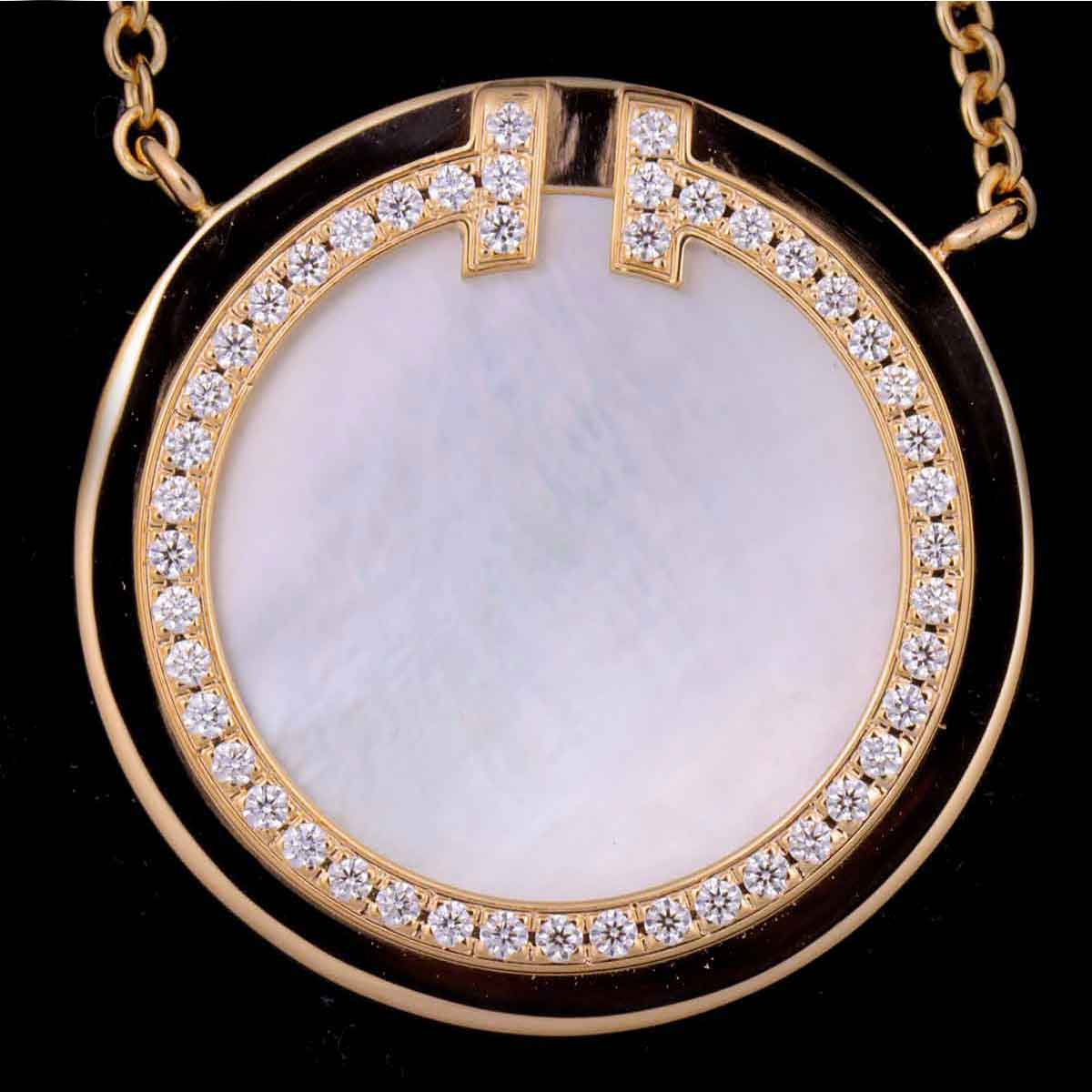 T circle Necklace Diamond Mother of Pearl MOP 18K PG 750