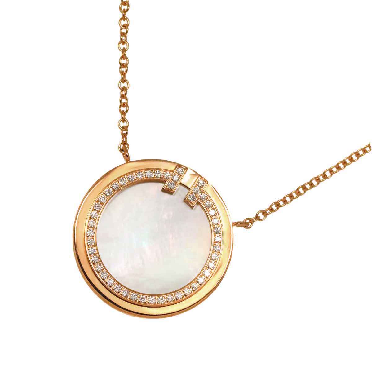 T circle Necklace Diamond Mother of Pearl MOP 18K PG 750