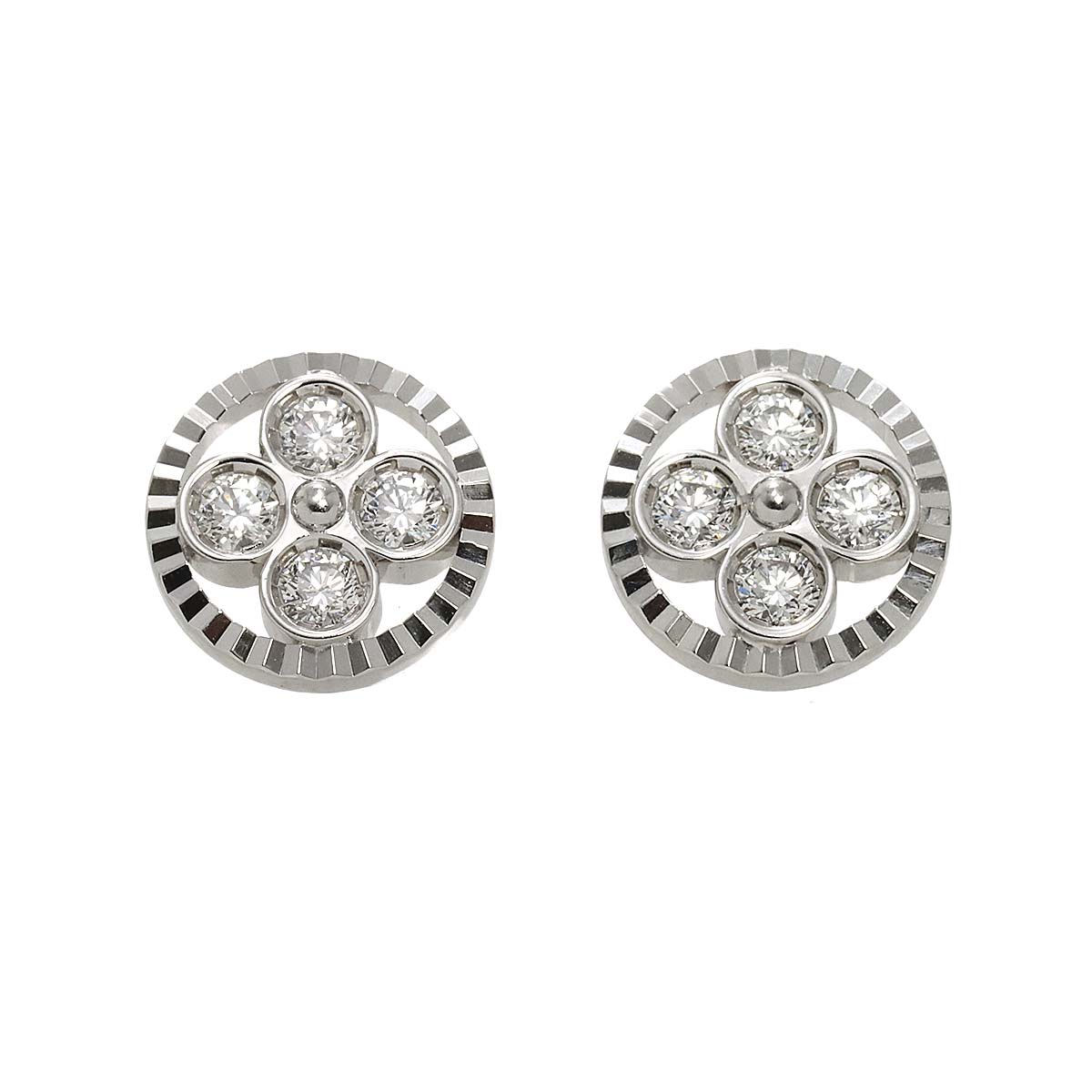 Diamond Blossom Flower Earring Pierced 18K WG 750