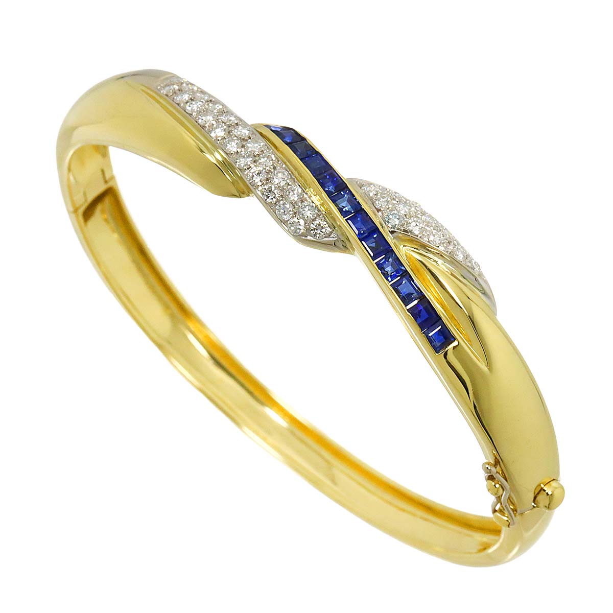 Sapphire Diamond 0.82ct Bangle Bracelet 18K YG 750
