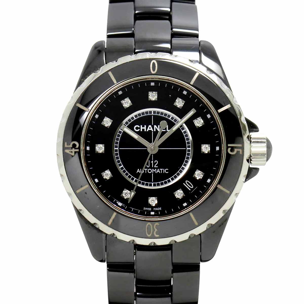 J12 H1626 38mm 12P Diamond Automatic Black Dial Mens Watch