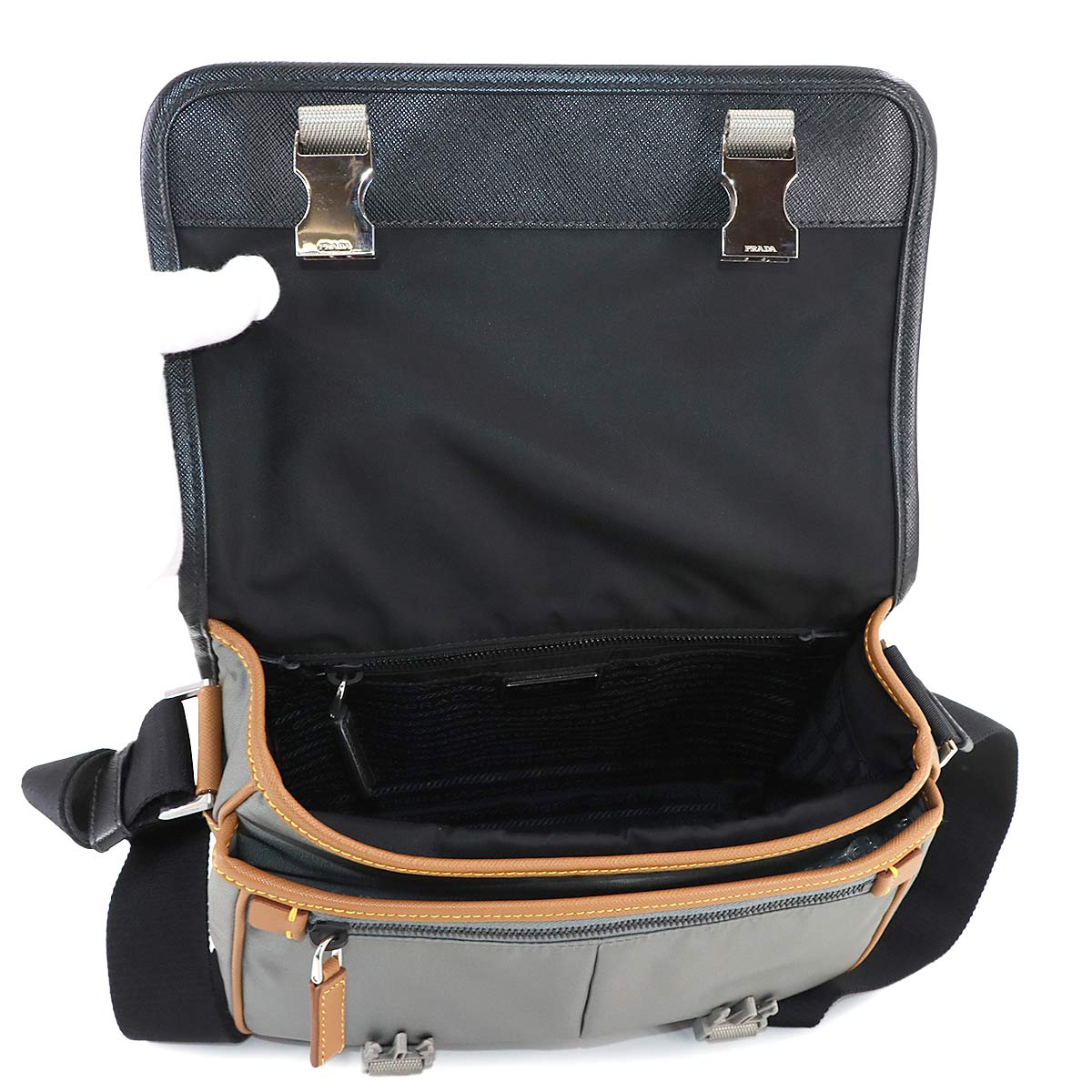 Shoulder Bag Nylon Saffiano Leather Black Gray Brown 2VD769 Purse