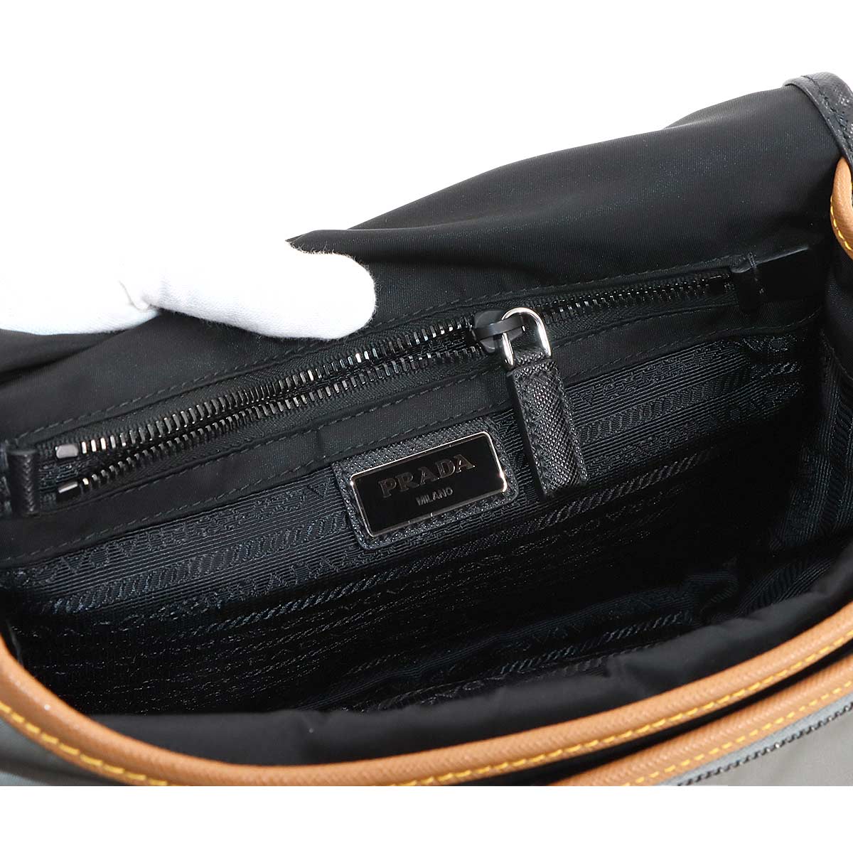 Shoulder Bag Nylon Saffiano Leather Black Gray Brown 2VD769 Purse