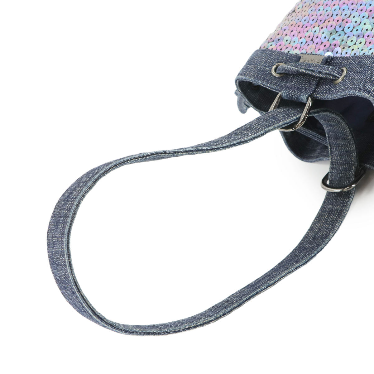 Mini Bucket Hand Bag Denim Sequins Blue Purse
