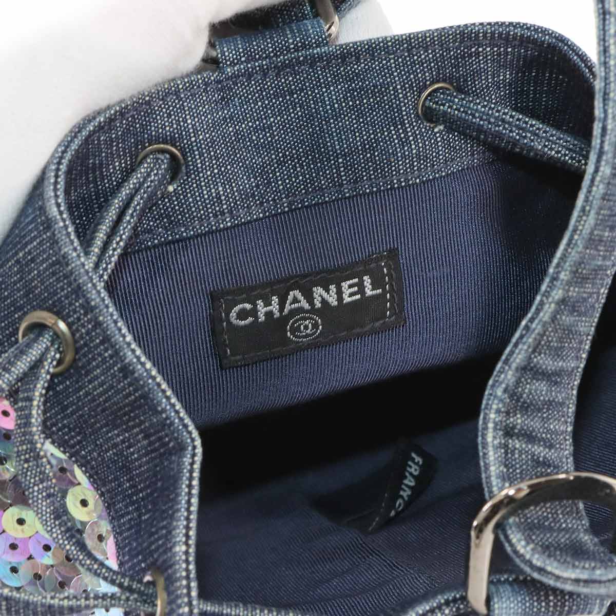 Mini Bucket Hand Bag Denim Sequins Blue Purse