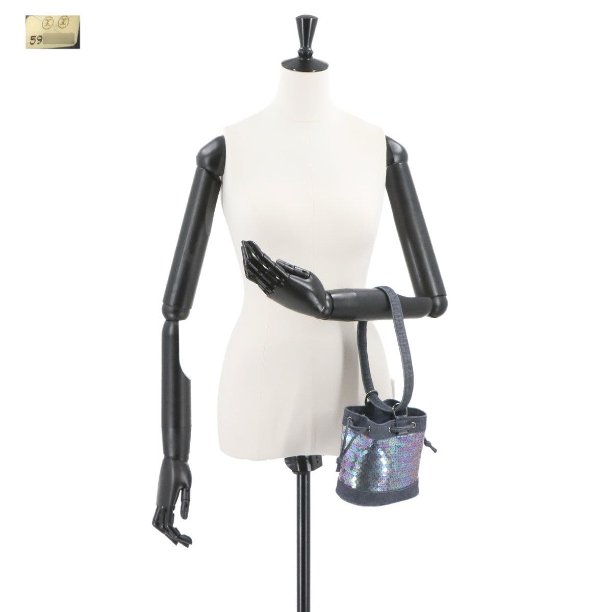 Mini Bucket Hand Bag Denim Sequins Blue Purse