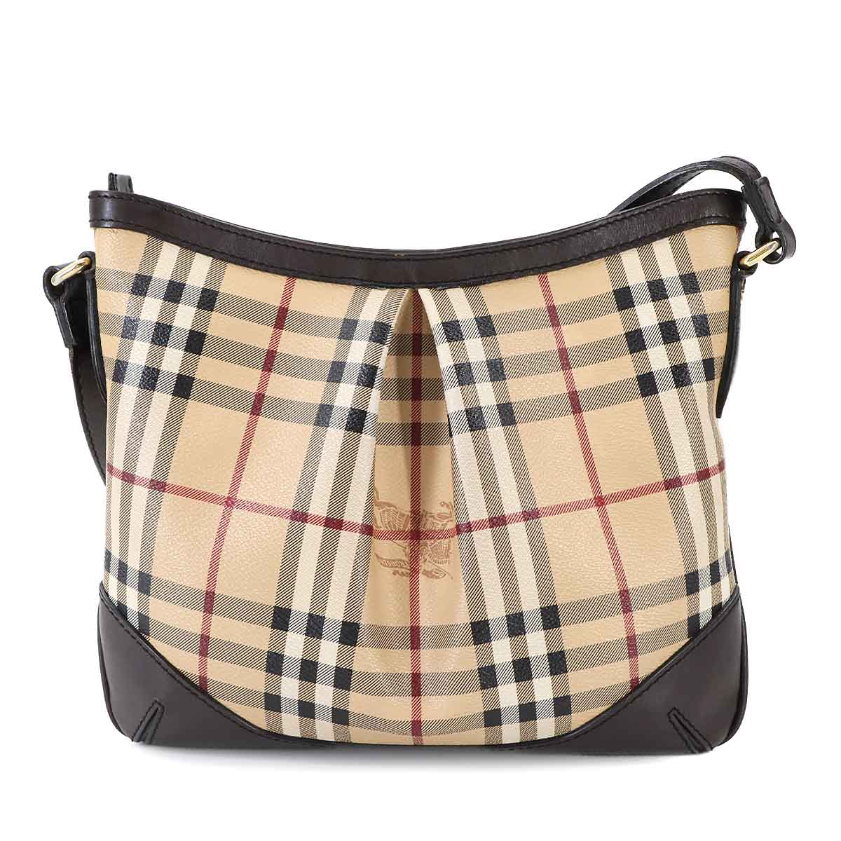 Plaid Shoulder Bag PVC Leather Beige Brown Haymarket Check 90289077