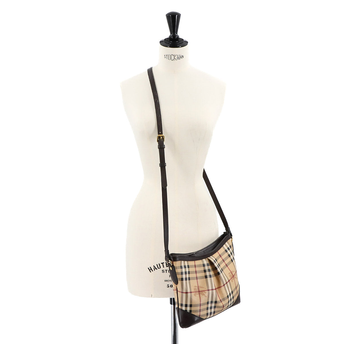 Plaid Shoulder Bag PVC Leather Beige Brown Haymarket Check 90289077