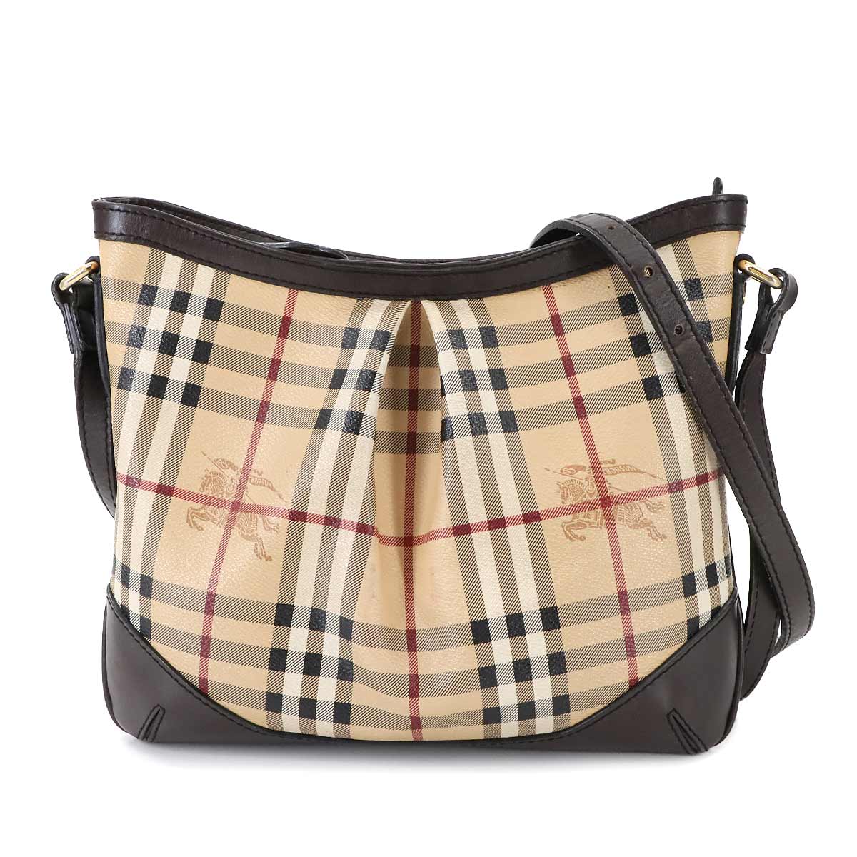 Plaid Shoulder Bag PVC Leather Beige Brown Haymarket Check 90289077