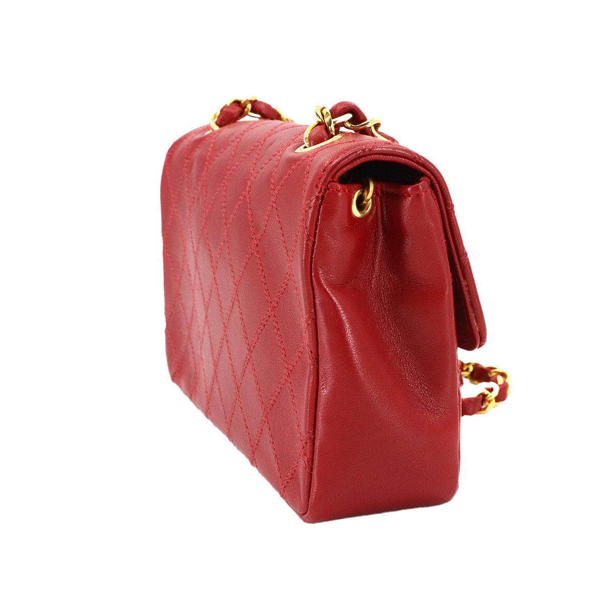 Bicolore Chain Shoulder Bag Leather Red Vintage Purse