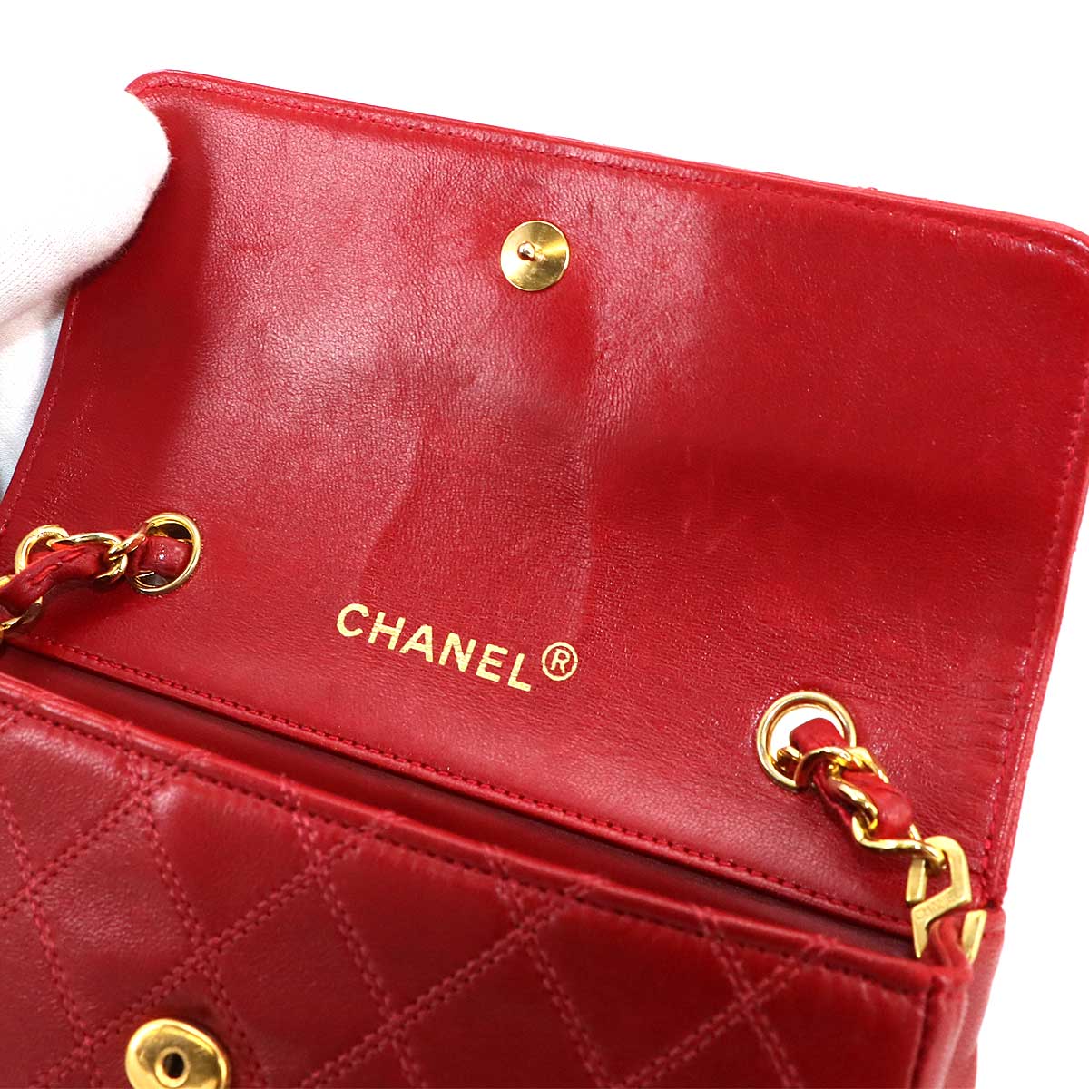 Bicolore Chain Shoulder Bag Leather Red Vintage Purse