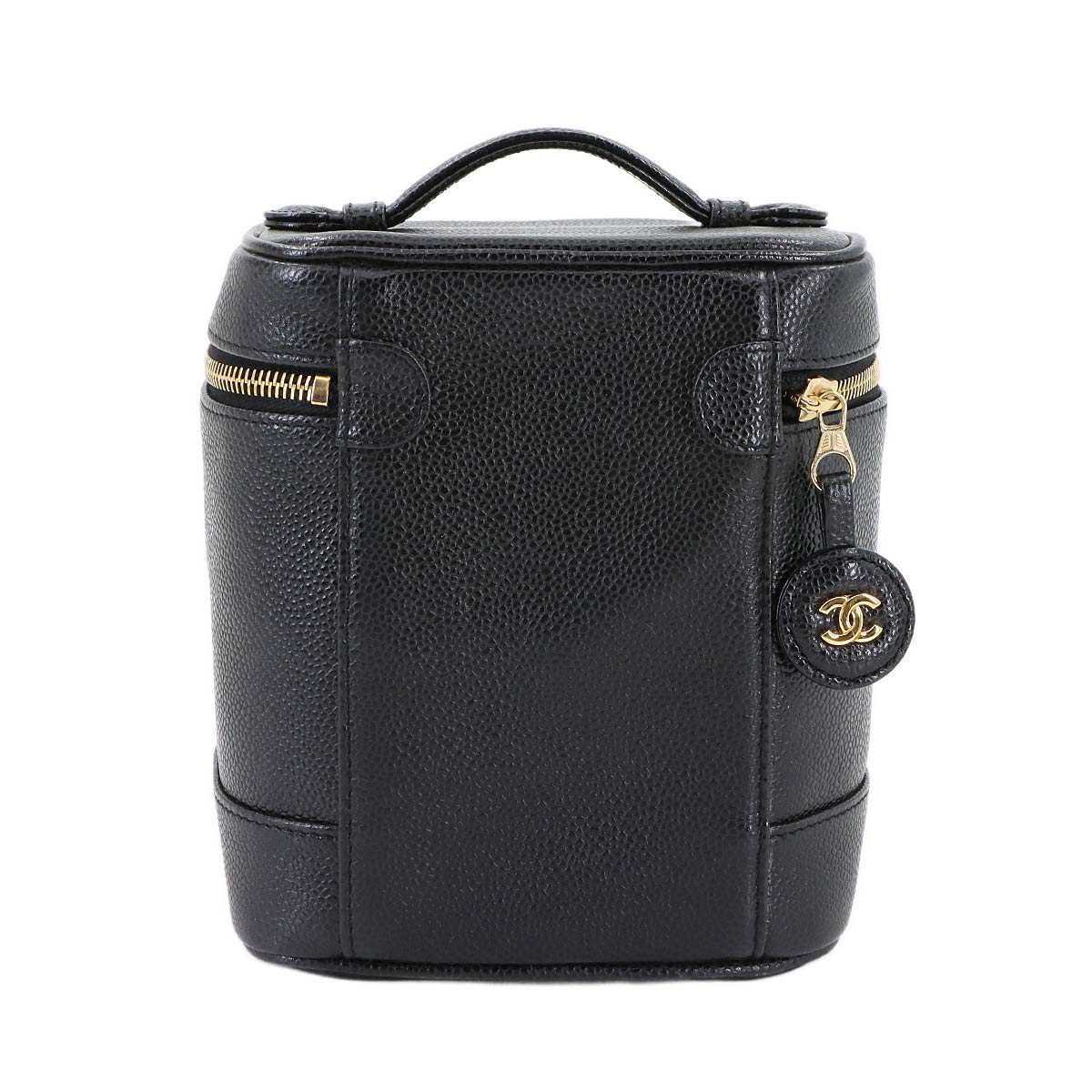 Vanity Hand Bag Caviar Skin Leather Black A01998 Vintage Purse