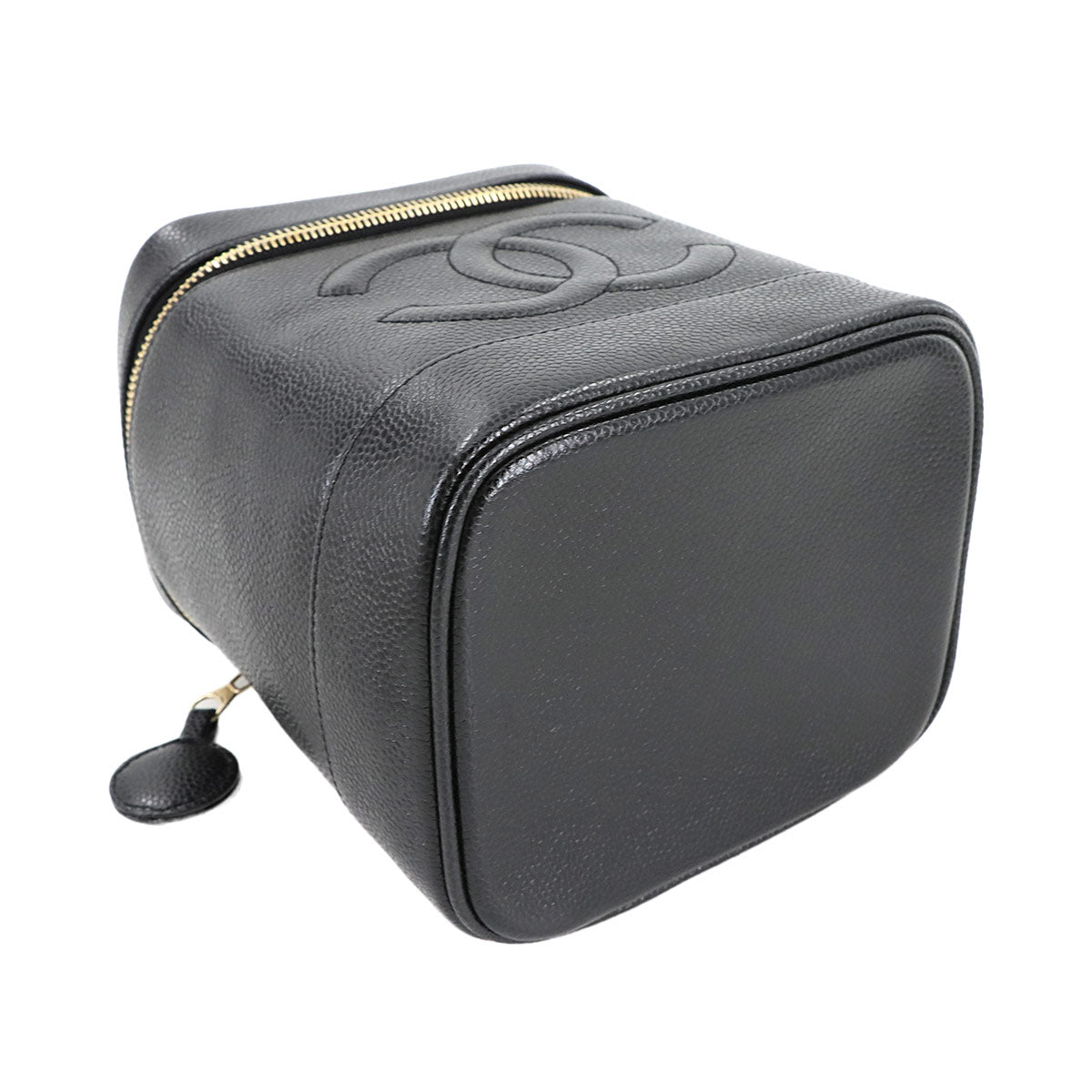 Vanity Hand Bag Caviar Skin Leather Black A01998 Vintage Purse