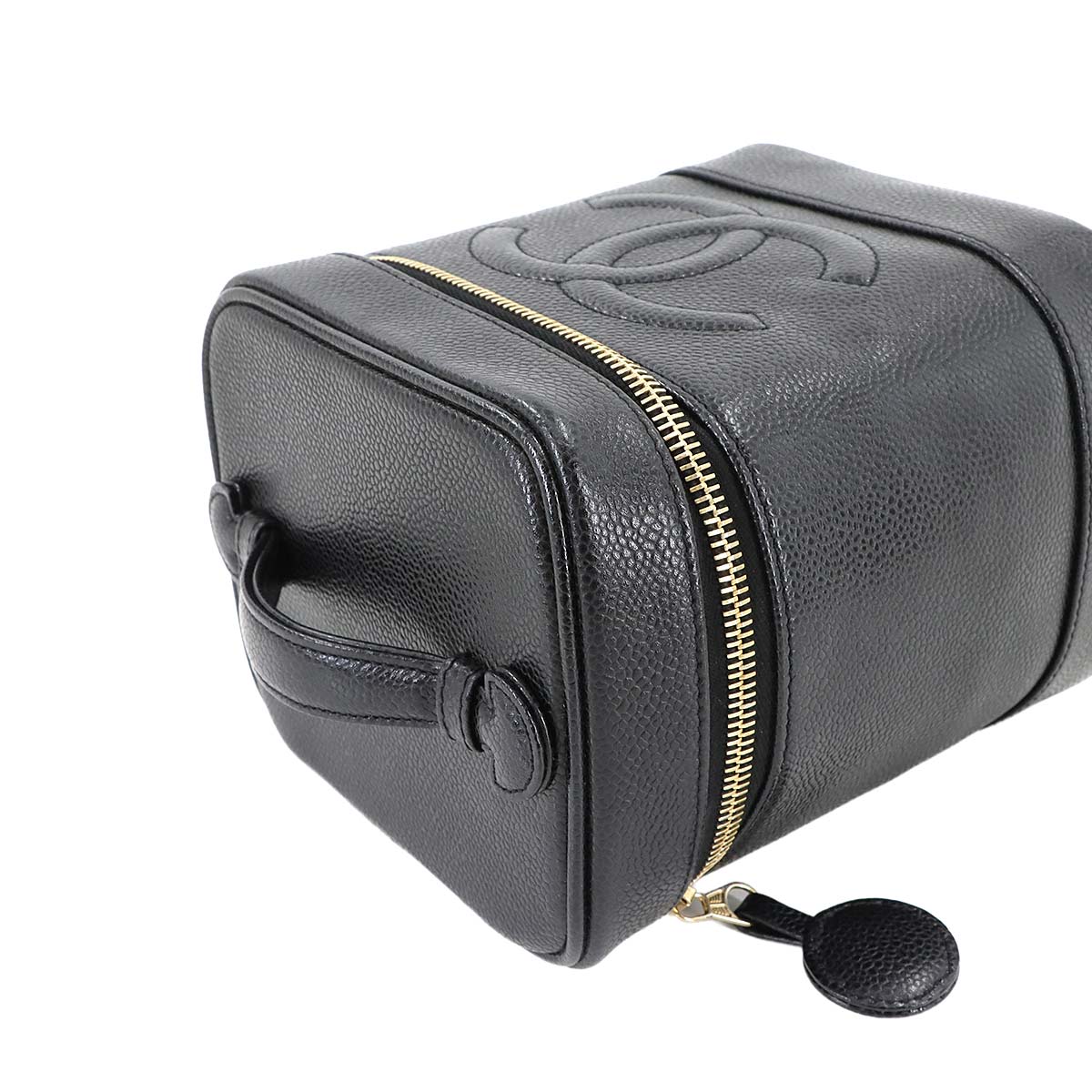 Vanity Hand Bag Caviar Skin Leather Black A01998 Vintage Purse