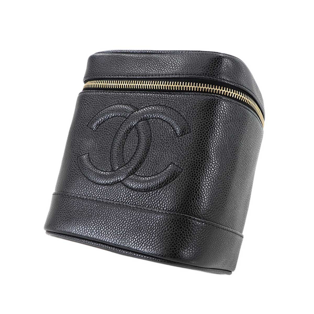 Vanity Hand Bag Caviar Skin Leather Black A01998 Vintage Purse