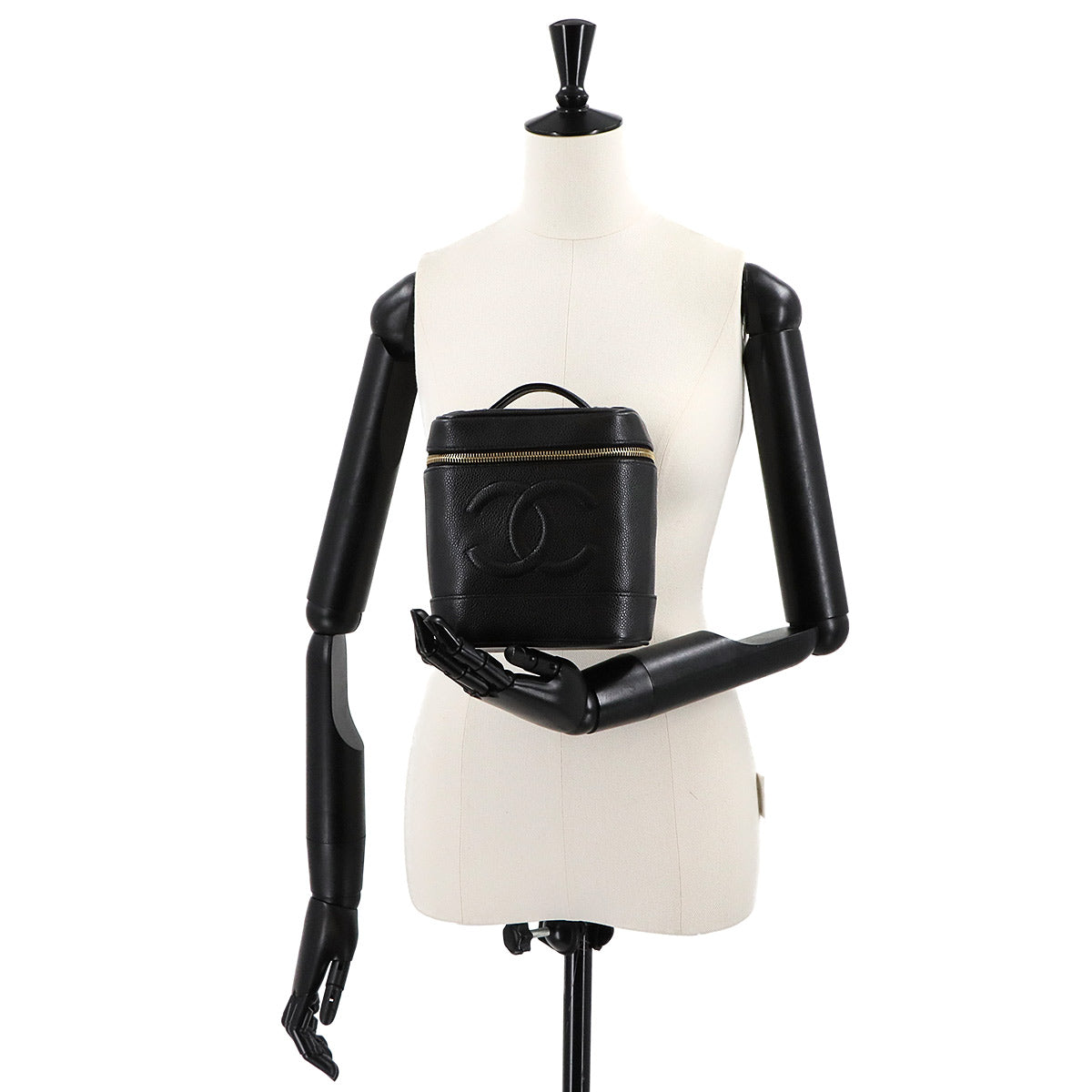 Vanity Hand Bag Caviar Skin Leather Black A01998 Vintage Purse