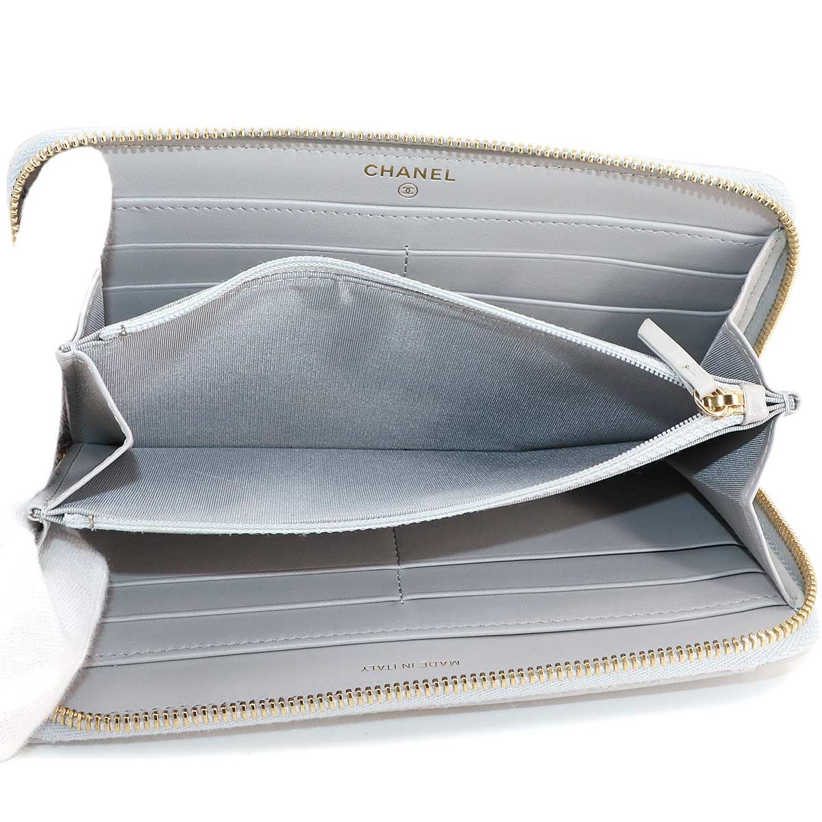CHANEL 19 Zipped Around Long Wallet Leather Light Blue AP1063