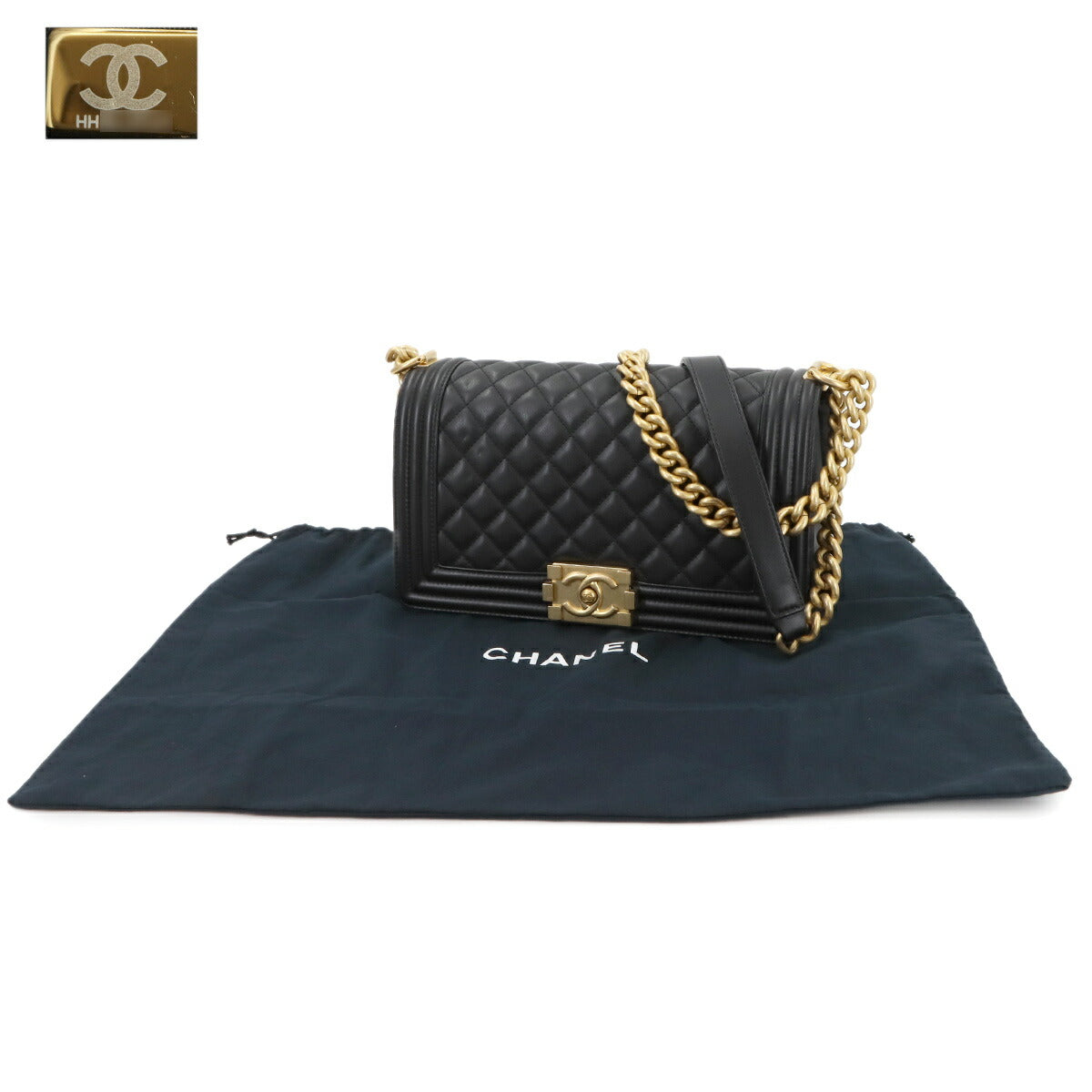 BOY CHANEL Chain Shoulder Bag Leather Black A67086 Purse