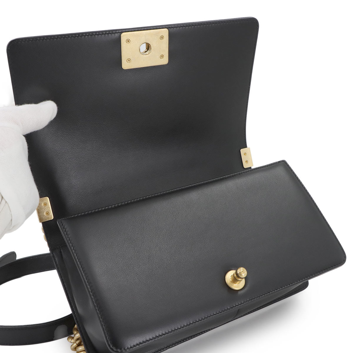 BOY CHANEL Chain Shoulder Bag Leather Black A67086 Purse