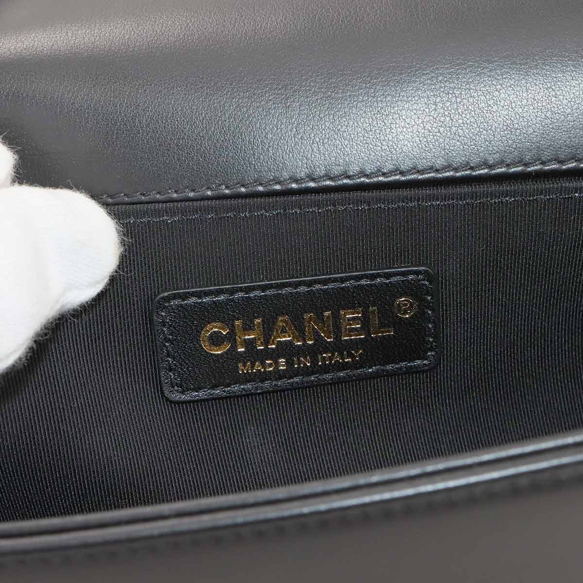 BOY CHANEL Chain Shoulder Bag Leather Black A67086 Purse