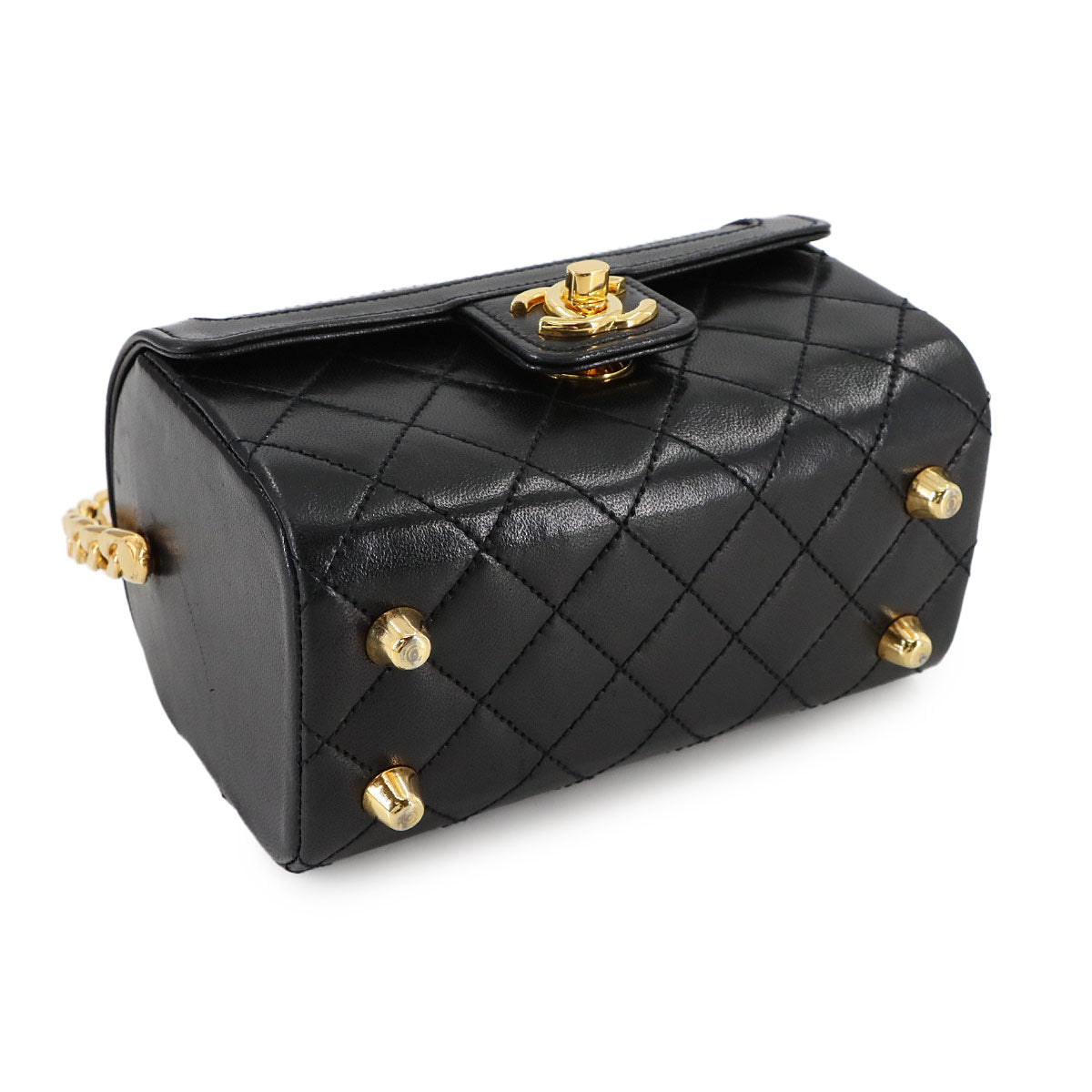 Matelasse Top Handle Flap Hand Bag Leather Black Vintage Purse