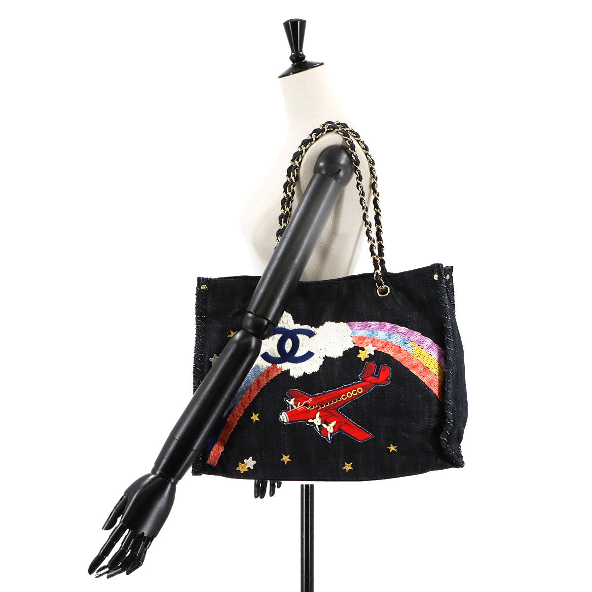 Night flight Chain Tote Bag Denim Navy A3193