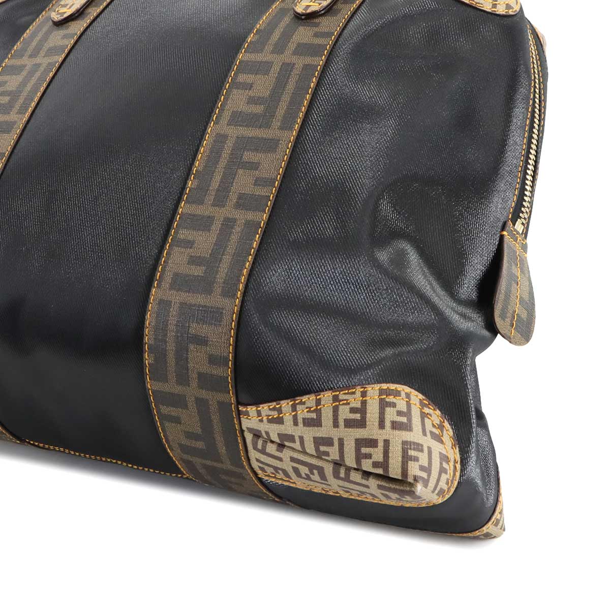 FENDI Zucca Zucchi Hand Bag Canvas PVC Black Brown 8BL095 Vintage Purse